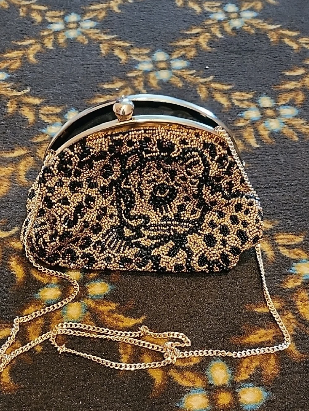 Source Unknown Beaded Leopard Clutch in Gold and Black - Picture 5 of 5